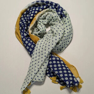 Navy & yellow polka dot sheer lightweight polyester scarf